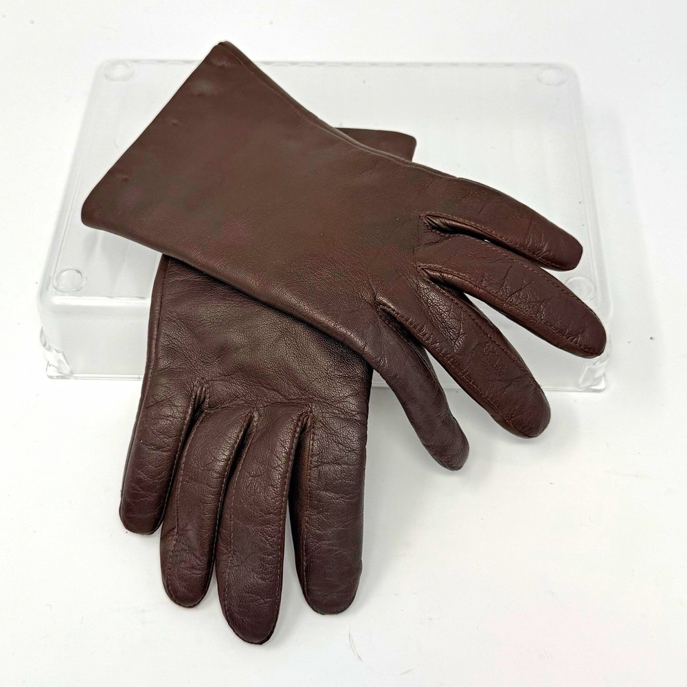 VTG EUC Isotoner Women's Brown Leather Gloves Insulated Fleece Lined Size 7